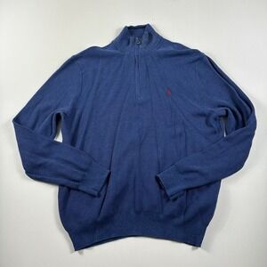 Polo Ralph Lauren 1/4 Zip Sweater Mens XL Blue Pima Cotton Mock Neck Sweatshirt